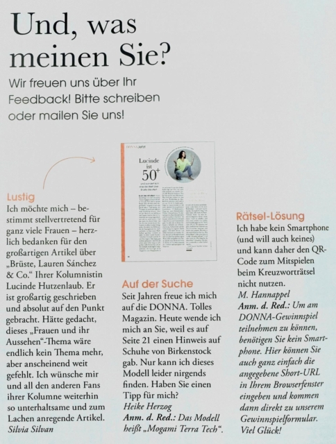 💌 Worte, die zurückkommen, sind die schönsten –
besonders, wenn sie fröhlich sind. ☀️

In der aktuellen #DONNA ein so schönes Feedback
zu meiner Kolumne – ich hab mich wirklich gefreut. ✨

Brüste, das Leben & Leserinnen mit Humor –
besser geht’s nicht. 💕

#lucindeschreibt #donnamagazin #kolumne #leserliebe #frauenmitworten #autorinnenleben #unperfektistgenaurichtig #writingjoy #magazinliebe #wortemitherz #schreibliebe