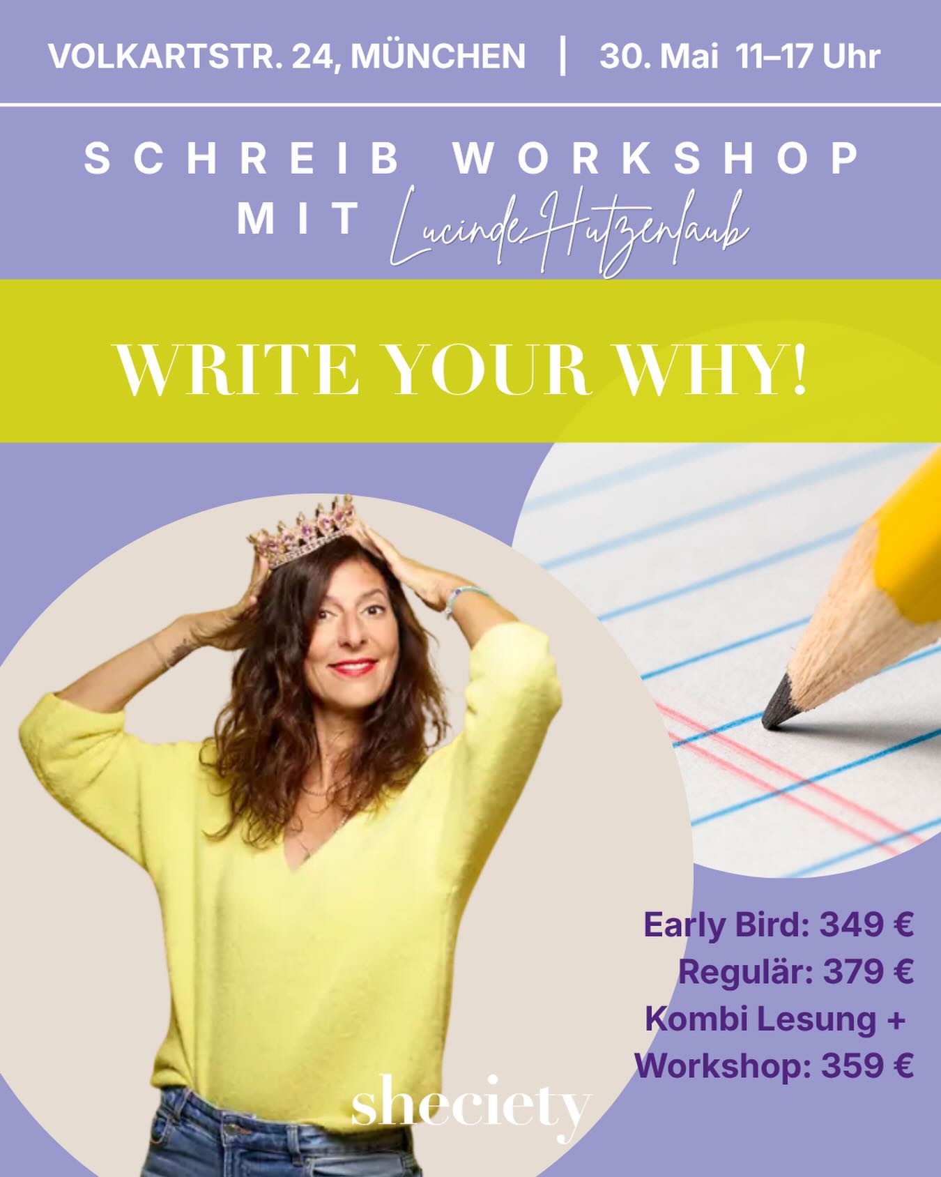 ✨ Deine Geschichte verdient mehr als eineinhalb Sekunden! 

Du trägst sie schon lange in dir. Die Erfahrungen, das Wissen, die Momente, die dich gemacht haben, wer du bist. Und trotzdem bleibt sie unerzählt.

WRITE YOUR WHY ist der Tag, an dem das endet.

Ein Tag. Sechs Stunden. München. Und du gehst nach Hause mit dem Erzählkern, der nur nach dir klingt – und nach niemandem sonst.

	30.	Mai 2026 · München
🔗 Link in Bio

📌 Vorschlag für Hashtags:

#WriteYourWhy #DeineGeschichte #Schreibworkshop #PersonalBranding #storytellingworkshop